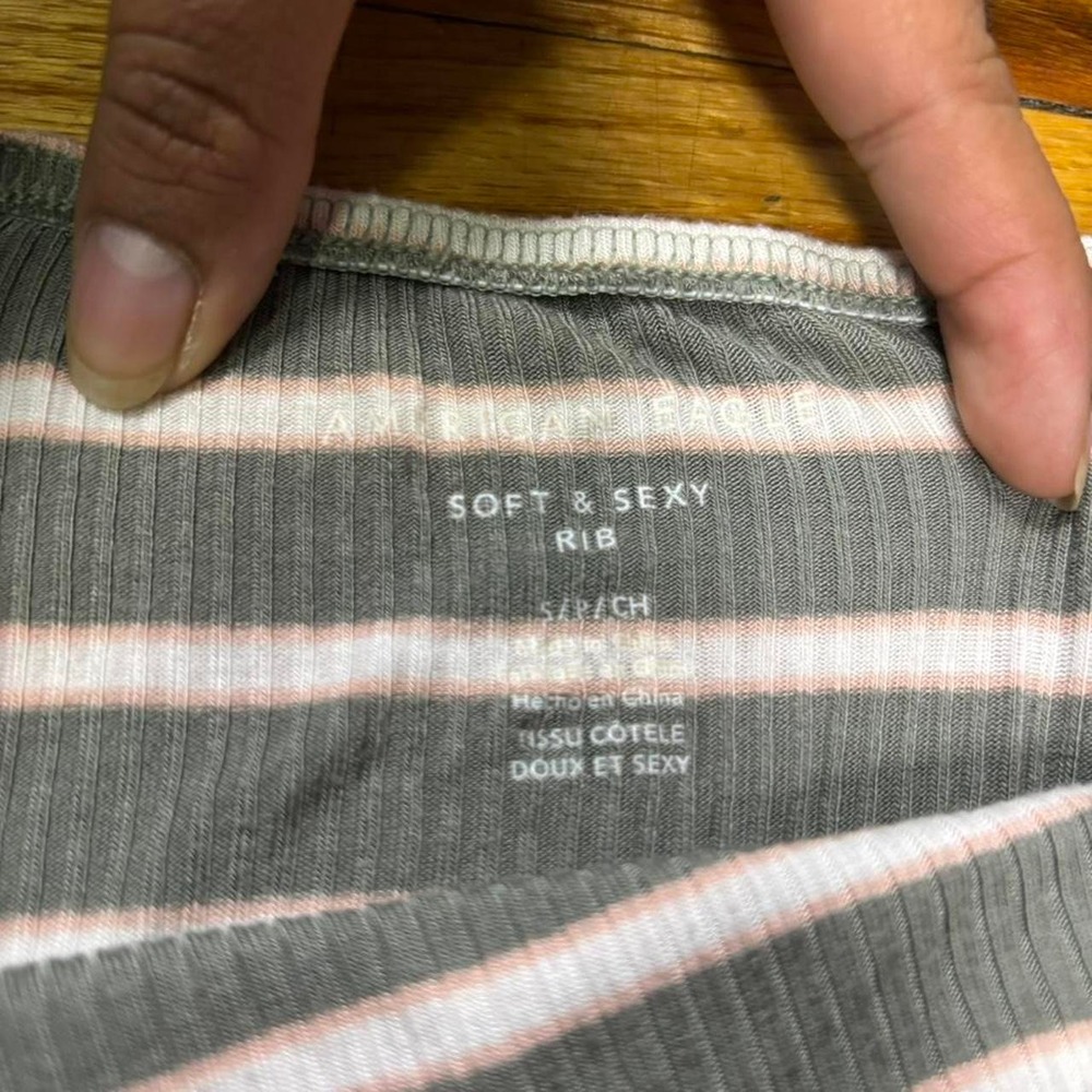 Y2K American Eagle green and white pink striped tube strapless top - Picture 2 of 7